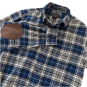 Pendleton Men's Hawthorne Plaid Flannel Shirt with Suede Elbow Patches Medium